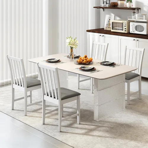 Miniatura 9 de Giantex Juego de 4 sillas de comedor de madera, sillas de cocina tapizadas de piel sintética con patas de madera de goma, respaldo curvo, asiento
