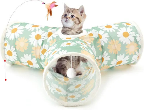 Miniatura 11 de Tempcore Túnel para gatos con tubo de juguete, túneles plegables de 3 vías para gatos, túneles para mascotas aburridas con agujero y pelota, juguete