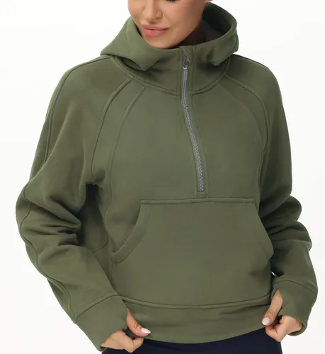 Miniatura 3 de Tmustobe Sudaderas con capucha de media cremallera para mujer, de manga larga, con forro polar, sin botones, con bolsillo