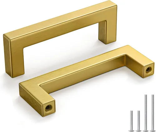 Miniatura 17 de Homdiy Manijas de gabinete de cocina de bronce cepillado de 6- 1/4 pulgadas, paquete de 30 tiradores de gabinete dorados, cuadrados, herrajes