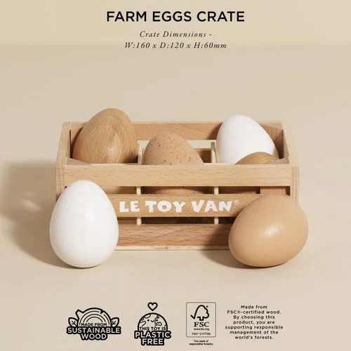Miniatura 3 de Le Toy Van - Caja de huevos de granja de mercado de abejas de madera Perfecto para juego de simulación de supermercado, tienda de alimentos