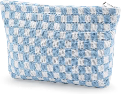 Miniatura 12 de ZLFSRQ Bolsa de maquillaje a cuadros para mujer, de gran capacidad, color negro, juego de bolsa de cosméticos de viaje, bolsa de maquillaje