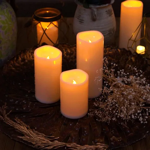 Miniatura 9 de Homemory Velas grandes impermeables sin llama de 6" x 4" para exteriores con control remoto y temporizador, velas LED parpadeantes que funcionan