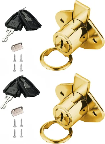 Miniatura 2 de XIEHE 801 Cerradura para Cajones de Muebles de Oficina con Llaves, Diámetro Exterior de 7/8 Pulgadas (1 Paquete, Chapado en Oro, Llaves Diferentes)