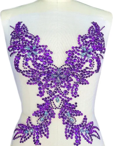 Miniatura 10 de Parche de cristal único hecho a mano cosido en piedras de lentejuelas de 15.3 x 11.4 pulgadas, accesorio para vestido, cristal de costura para Blanco