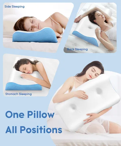 Miniatura 6 de Almohada cervical para aliviar el dolor de cuello – Almohada de contorno de espuma viscoelástica para dormir, almohada de cuello de doble zona