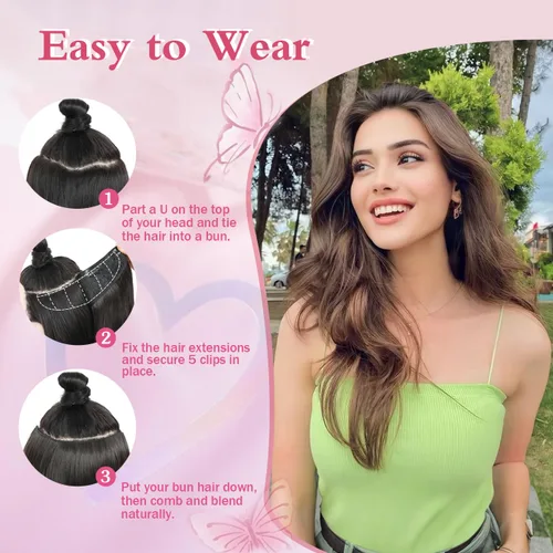 Miniatura 5 de Extensiones de cabello con clip en forma de U, 1 unidad, extensiones de cabello negro de 20 pulgadas, extensiones de cabello de fibra sintética