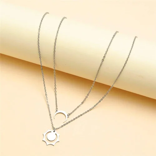 Miniatura 4 de Collar de sol y luna para parejas, día de San Valentín, pareja, collar de BFF para 2 parejas a juego, luna creciente, sol, collar de acero