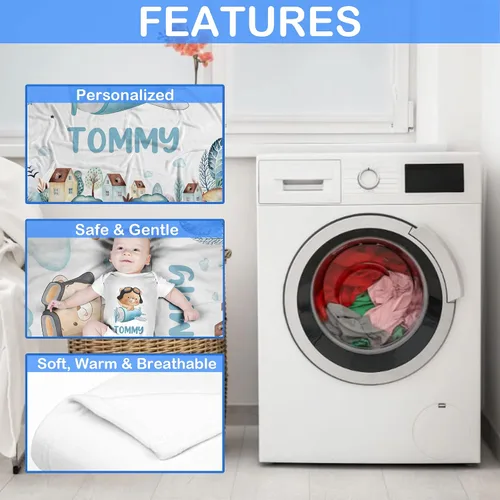 Miniatura 4 de ZouZou Mantas de bebé personalizadas con nombre, mantas de bebé personalizadas para niños, manta de bebé de avión, el mejor regalo para bebé, recién