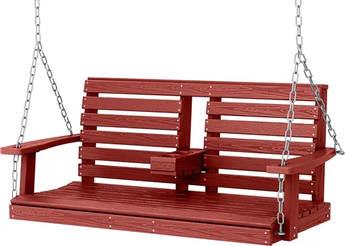 Miniatura 20 de KINGYES Columpio colgante para porche al aire libre, silla de columpio de patio de 2 asientos con portavasos, banco impermeable para patio y jardín