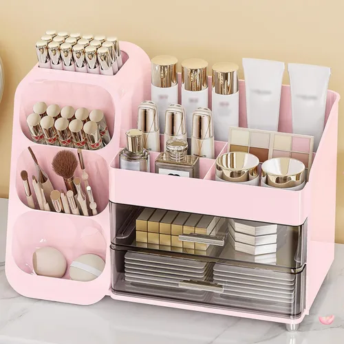 Miniatura 10 de Anylady Organizador de maquillaje de gran capacidad con soporte para brochas de maquillaje para tocador, material grueso, organizador de encimera
