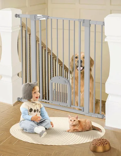 Miniatura 13 de Babelio Puerta de bebé mejorada de 36 pulgadas de alto con puerta para gato, puerta de perro duradera de 29 a 43 pulgadas de cierre automático