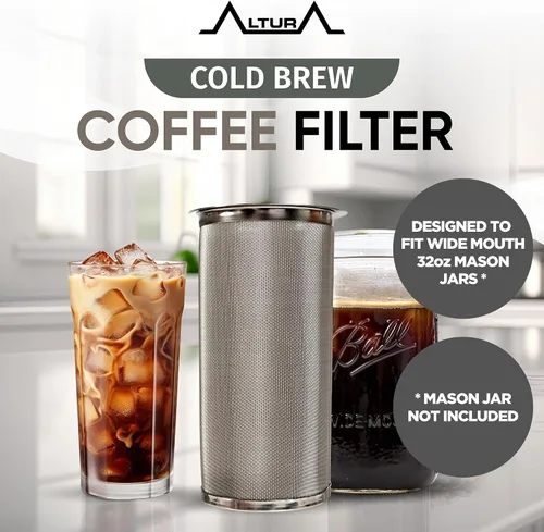 Miniatura 2 de Altura The TUBE - Cafetera de café frío e infusor de té para tarros Mason de boca ancha, filtro de acero inoxidable para café helado, agua de frutas