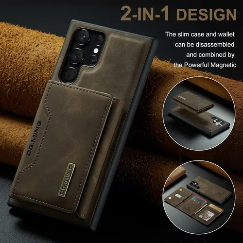 Miniatura 2 de Funda de cuero para Samsung Galaxy S22 Ultra 2 en 1 Funda magnética desmontable de protección trasera Funda delgada para teléfono con tarjetero Café