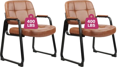Miniatura 15 de CLATINA Juego de 2 sillas grandes y altas para sala de espera de 400 libras, silla de recepción de oficina de cuero, sin ruedas, con respaldo, Base