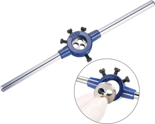 Miniatura 5 de uxcell 6-32 UNC Juego de llaves y troqueles con llave de mango redondo de 0.787 in, grifo de rosca de máquina de acero de alta velocidad