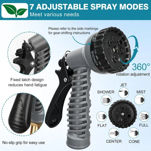 Miniatura 4 de Manguera de jardín enrollada ligera de 25 pies 3/8" EVA flexible con 7 boquillas multifunción y conectores de latón para riego de jardín, plantas