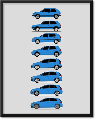 Miniatura 19 de Custom Car Posters Póster hecho a mano compatible con Volkswagen Golf GTI Generations e impresión de VW GTI (modelos de coche: MK1 a MK8)