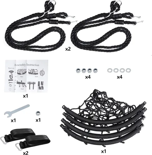 Miniatura 5 de SUPER DEAL Columpio de Árbol de Red de Araña de 40'', Plataforma de Columpio de Red Redonda, Juego de Columpio de Cuerda para Niños y Adultos