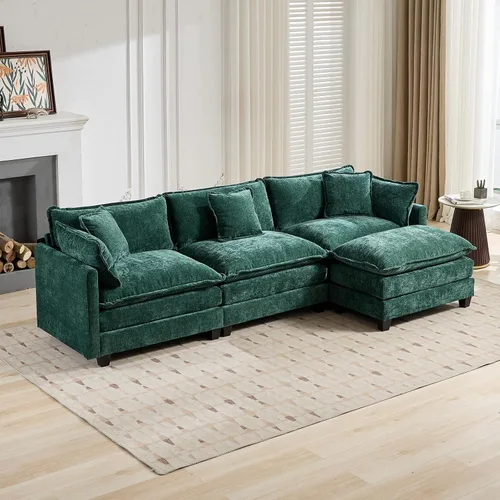 Miniatura 63 de Sofá modular negro de 111.5 pulgadas, sofás seccionales grandes de 3 plazas para sala de estar, sofá nube de tela de felpilla de gran
