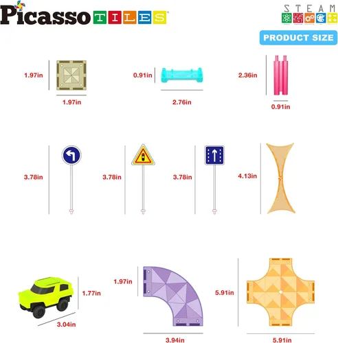 Miniatura 6 de PicassoTiles Carrera de coches de pista magnética azulejos magnéticos juguete de viaje sensorial azulejos juguetes para niños pequeños STEM