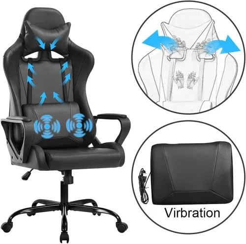 Miniatura 2 de Silla de oficina estilo carreras, silla de oficina con respaldo alto, silla de escritorio de cuero, silla ejecutiva ergonómica, silla de videojuegos
