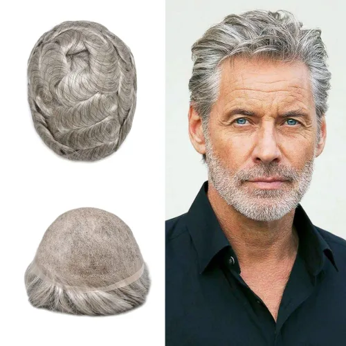 Miniatura 124 de PUNRU HAIR Completo Swiss Lace Toupee para hombres Sistema de cabello humano real Sistema de reemplazo de cabello humano para hombre Toupee