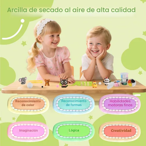 Miniatura 6 de Kit de arcilla seca al aire, 12 arcillas para modelar de animales para niños, arcilla Model Magic con herramientas de escultura y tutoriales, segura