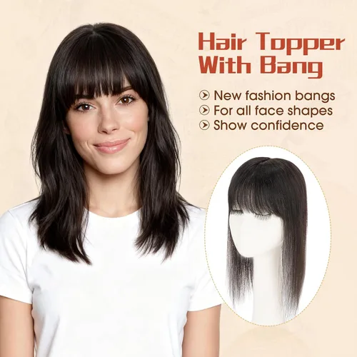 Miniatura 7 de Rich Choices Toppers de cabello humano para mujer, 100% real Remy con flequillo 3D de 360°, densidad del 150% mejorada, 3.5 x 4.7 in, base de encaje