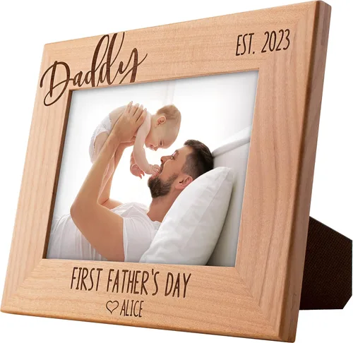 Miniatura 5 de Marco de fotos personalizado para el primer día del padre, papá y yo, 4 x 6 pulgadas, marcos grabados personalizados con nombre, texto y fecha