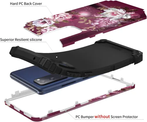 Miniatura 5 de Hocase Funda para Galaxy S20 FE 5G, Protección resistente a prueba de golpes, goma de silicona suave + parachoques de plástico duro, funda