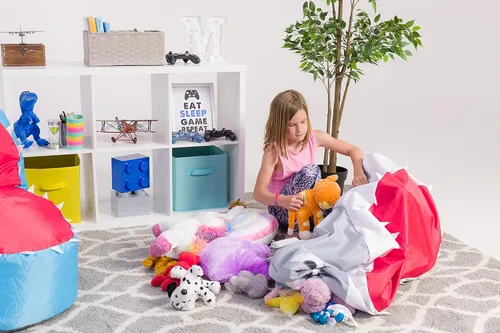 Miniatura 2 de Posh Creations Silla de animales de peluche para niños, organizador de juguetes, funda grande de 30 pulgadas, puf para niños, tiburón verde