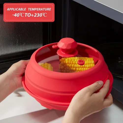 Miniatura 4 de Funda de silicona plegable para microondas, tapa de salpicaduras multifunción ventilada con plato de vidrio para cocinar alimentos y tocino, apto