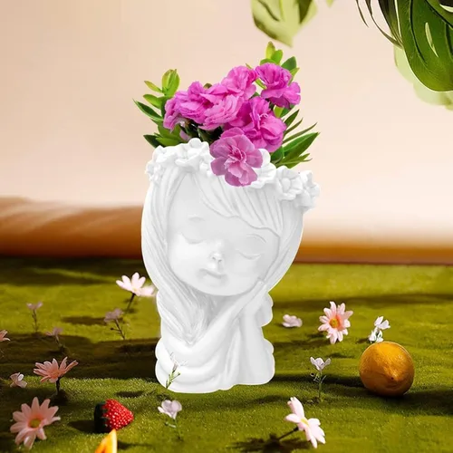 Miniatura 6 de Molde de silicona para jarrón de niña con guirnalda, porta lapices para plantas suculentas, molde para jarrón de hormigón, arcilla, yeso, cemento
