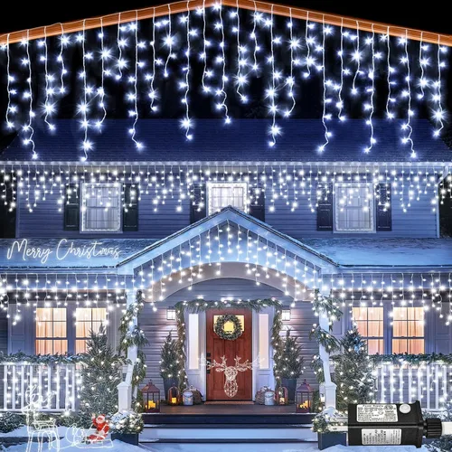 Miniatura 10 de Luces de carámbano, luces de Navidad de 33 pies con 400 LED, 75 caídas, 8 modos, enchufable e impermeable, para festividades, boda, fiesta, hogar