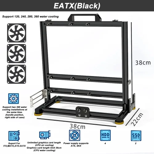 Miniatura 2 de Aleación de aluminio Caso abierto Gaming Computer Chassis Soporte de escritorio Caja de refrigeración por agua Eatx Personalidad Creatividad EATX