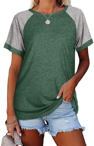 Fallorchid Camisetas de manga corta raglán para mujer, blusas casuales con bloques de color
