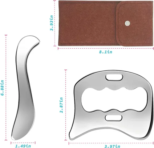 Miniatura 6 de Herramienta de raspador muscular Gua Sha de acero inoxidable 2 en 1, herramientas de raspado miofascial para terapia física, masajeador de drenaje