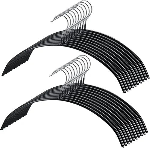 Tosnail Paquete de 20 perchas negras de contorno súper antideslizantes para camisas, perchas para suéteres, solución de suspensión sin hoyuelos y