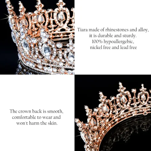 Miniatura 6 de COCIDE Corona de reina para mujer, tiara y corona de cristal de oro rosa para niña, accesorios para el cabello para boda, novia, fiesta