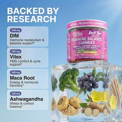 Miniatura 3 de Gomas de equilibrio femenino Clean Nutra para mujeres, piña, probióticos vaginales, balance de pH, arándano, D-manosa, suplemento de inositol
