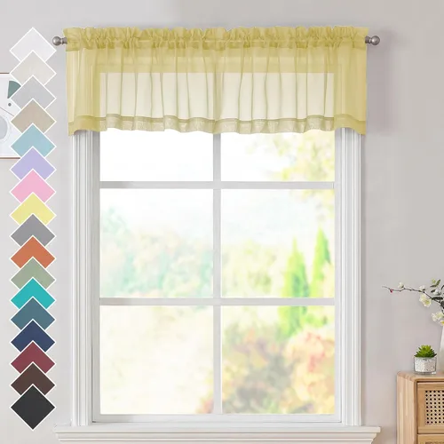 Miniatura 15 de OVZME - Cortinas traslúcidas blancas de 45 pulgadas de largo, 2 paneles, cortinas de gasa con bolsillo para barra para ventanas pequeñas, cada una