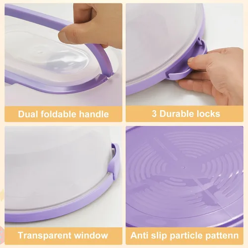 Miniatura 6 de Soporte para tartas de 10 pulgadas con tapa y asa, contenedor de almacenamiento de plástico alto de transporte para tartas con tapa, redondo