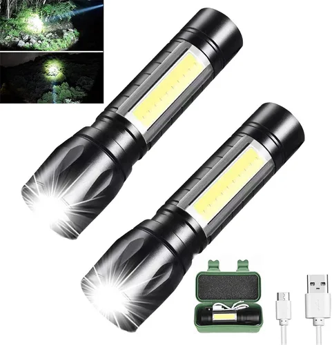 Miniatura 8 de Linterna recargable USB de alto lúmenes, linterna de camping con 4 potentes cuentas LED, linterna de mano para el hogar, 4 modos, impermeable