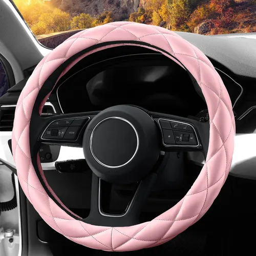 Miniatura 7 de YHONGJT Funda de cuero de microfibra suave para volante, universal de 15 pulgadas para mujeres y niñas, apta para vehículos, sedanes, SUV