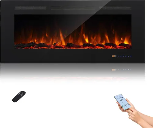 Miniatura 14 de Inserto de chimenea eléctrica empotrable de 36 pulgadas, 5 ajustes de llama, juego de troncos u opciones de cristal, control de temperatura por