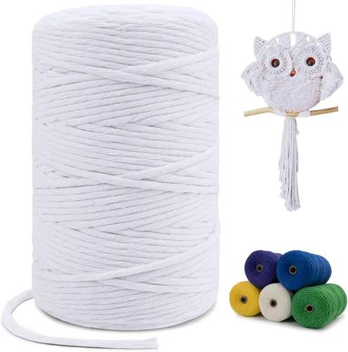 Miniatura 48 de Cuerda de macramé de una sola hebra de 0.197 in x 110 yardas, cuerda de macramé de algodón natural de 0.197 in, cuerda de algodón grueso para colgar