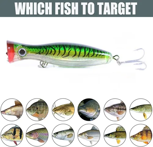 Miniatura 5 de Señuelo de Pesca Popper, Señuelos Popper de Superficie JAZALIC con Ojos 3D, Accesorios de Pesca para Lanzamiento en Superficie de Agua Salada y Azul