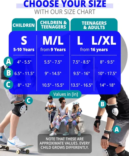 Miniatura 5 de SKATEWIZ Juego de almohadillas de protección para patineta para niños y adultos - Smash - Almohadillas para patines [6 piezas] con protectores