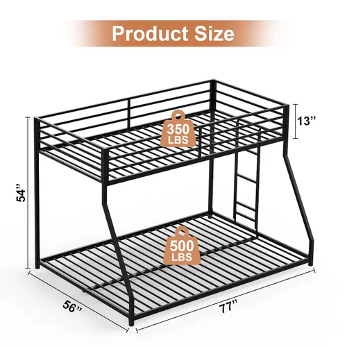 Miniatura 2 de Kiivakii Litera individual sobre matrimonial, litera de metal con escalera lateral, perfil bajo, cama superior de longitud completa, soporte